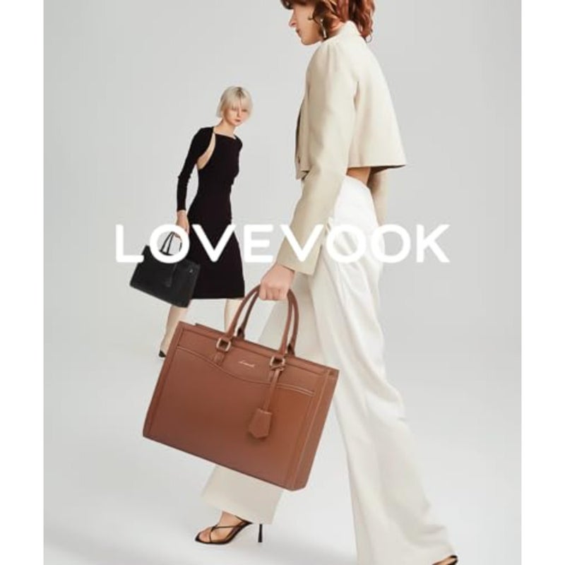 LOVEVOOK Laptop Tote Bag for Women Genuine Leather Office Work Briefcase Fits 15.6 Inch Laptop Large Teacher Computer Bag Handbag 2 PCS Set - Image 3