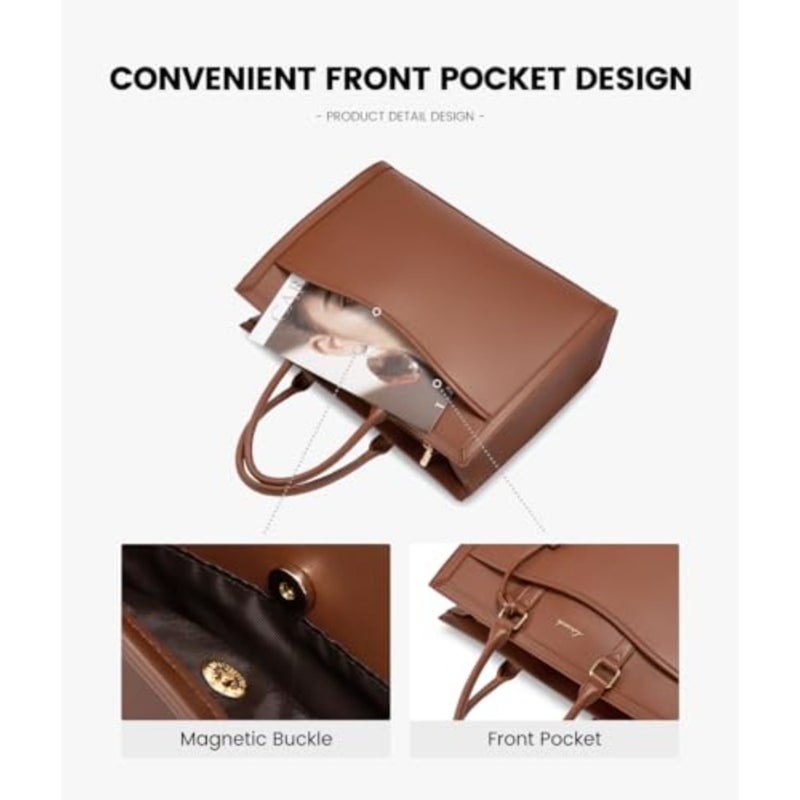 LOVEVOOK Laptop Tote Bag for Women Genuine Leather Office Work Briefcase Fits 15.6 Inch Laptop Large Teacher Computer Bag Handbag 2 PCS Set - Image 2