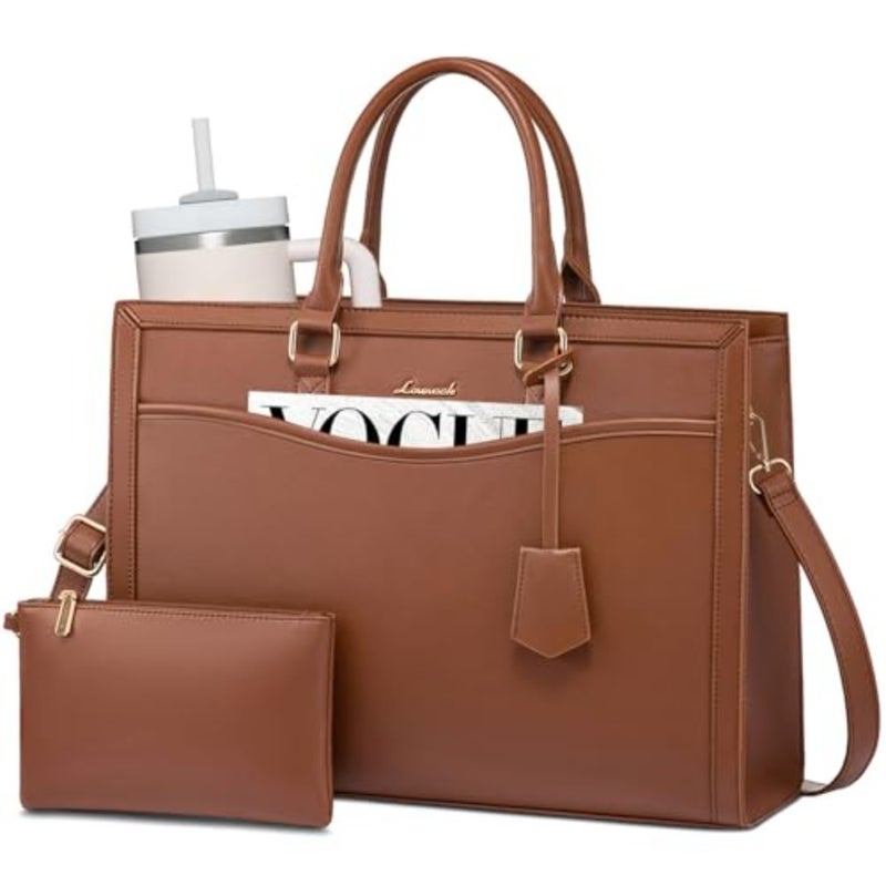 LOVEVOOK Laptop Tote Bag for Women Genuine Leather Office Work Briefcase Fits 15.6 Inch Laptop Large Teacher Computer Bag Handbag 2 PCS Set - Image 1