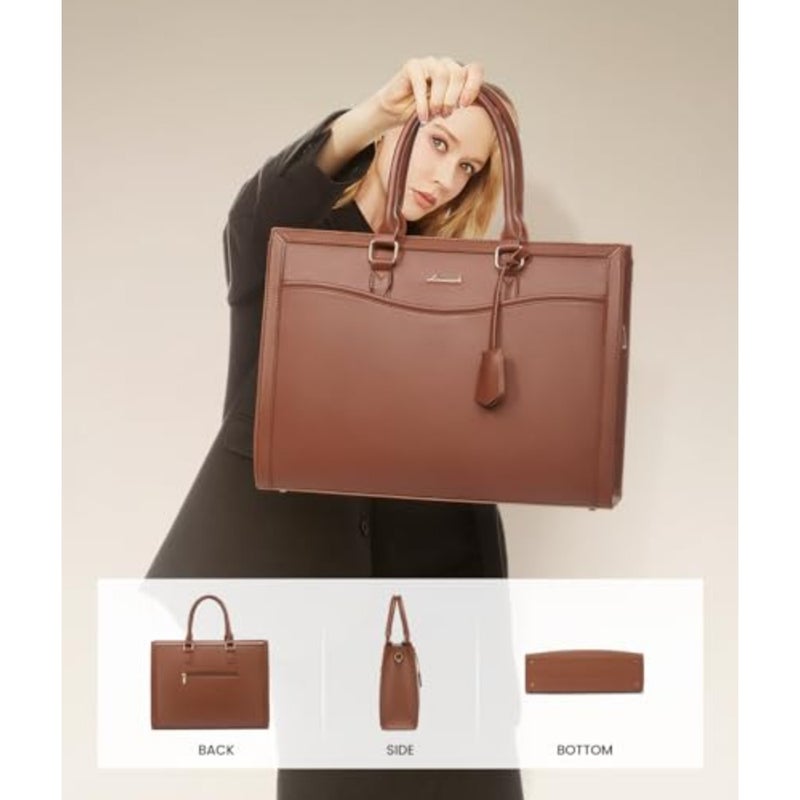LOVEVOOK Laptop Tote Bag for Women Genuine Leather Office Work Briefcase Fits 15.6 Inch Laptop Large Teacher Computer Bag Handbag 2 PCS Set - Image 5