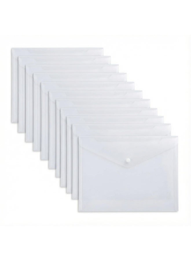 12 Pack Transparent A4 Letter Size Plastic Envelopes with Snap Button, Clear Poly Document Folders for Office, School and Home Storage - Image 1