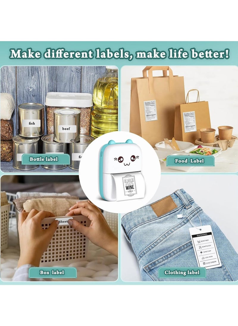 Mini Pocket Printer, Bluetooth Thermal Printer with USB Cable and 5 Rolls Printing Paper, Portable Printer for Note Photo Label Receipt
