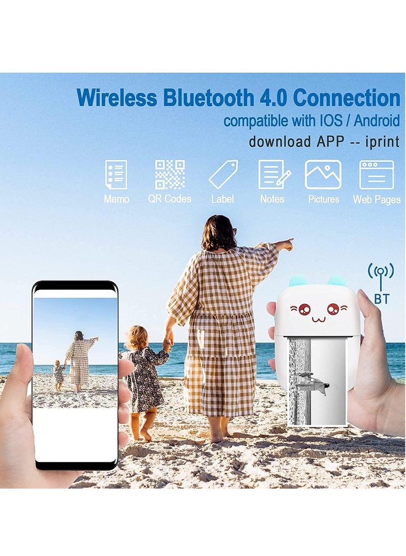 Arabest Mini Pocket Printer, Bluetooth Thermal Printer with USB Cable and 5 Rolls Printing Paper, Portable Printer for Note Photo Label Receipt  - Image 4