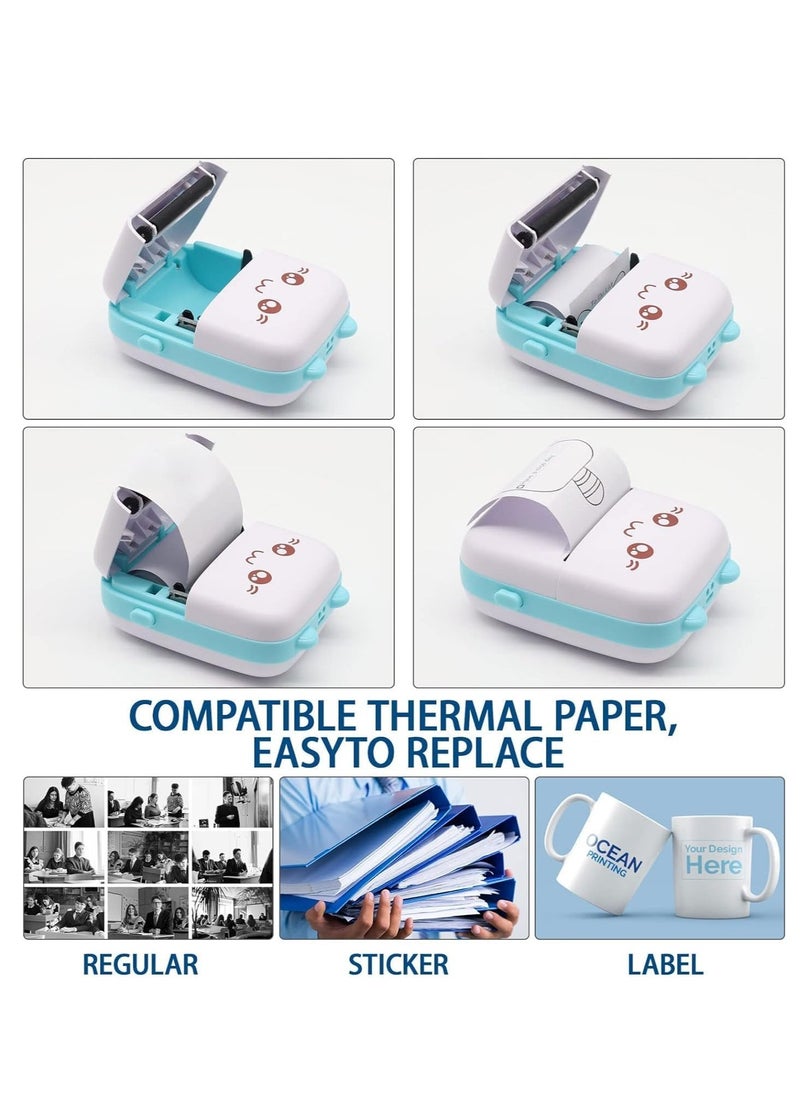 Mini Pocket Printer, Bluetooth Thermal Printer with USB Cable and 5 Rolls Printing Paper, Portable Printer for Note Photo Label Receipt