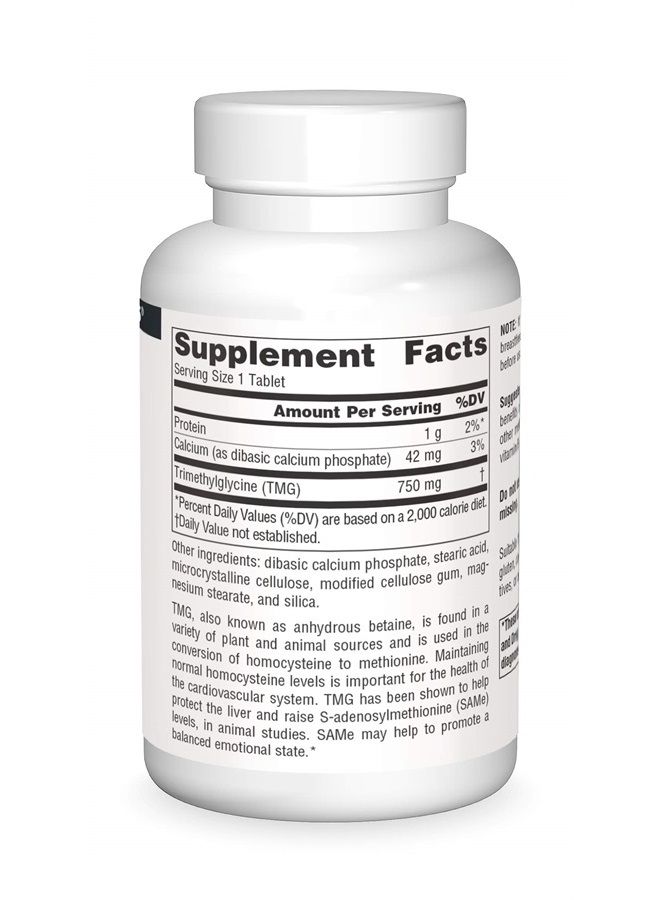 Source Naturals TMG 750mg Trimethylglycine (Anhydrous Betaine) - 60 Tablets - Image 3