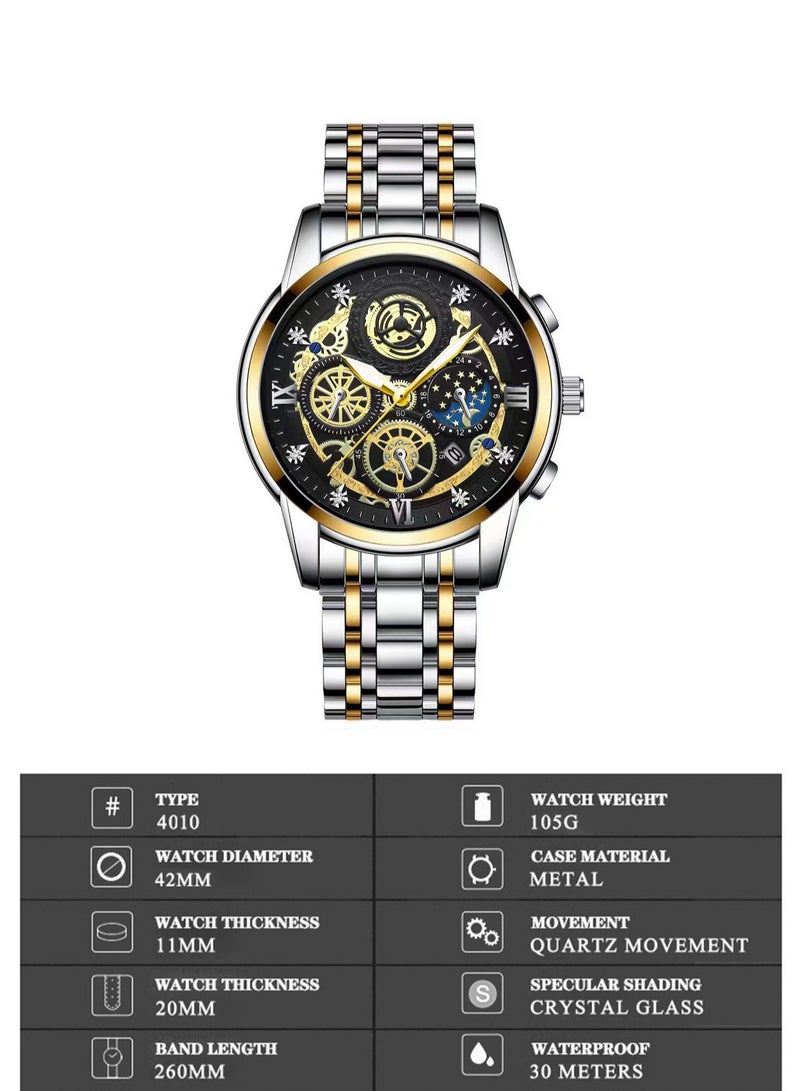 بينبوند ساعة BINBOND B4010 للرجال كاجوال أنيقة من الكوارتز بحزام من الفولاذ المقاوم للصدأ ومينا فاخرة مضيئة ومقاومة للماء حتى عمق 30 مترًا - Image 4