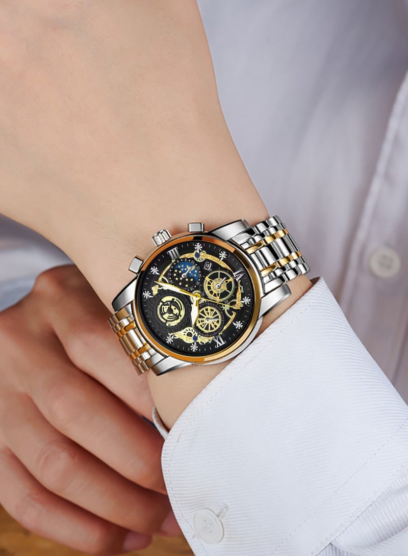 بينبوند ساعة BINBOND B4010 للرجال كاجوال أنيقة من الكوارتز بحزام من الفولاذ المقاوم للصدأ ومينا فاخرة مضيئة ومقاومة للماء حتى عمق 30 مترًا - Image 3