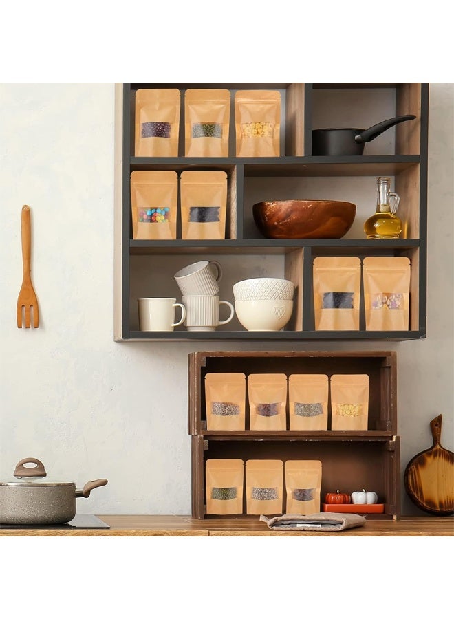 DUNISO 30 Resealable Bags, Stand Up Kraft Paper Bags With Frosted Window, Airtight Food Storage Bags For Packaging Products With Tear Notches, Food Snack Bags For Home Packaging Storage, 9x14 Cm - Image 3