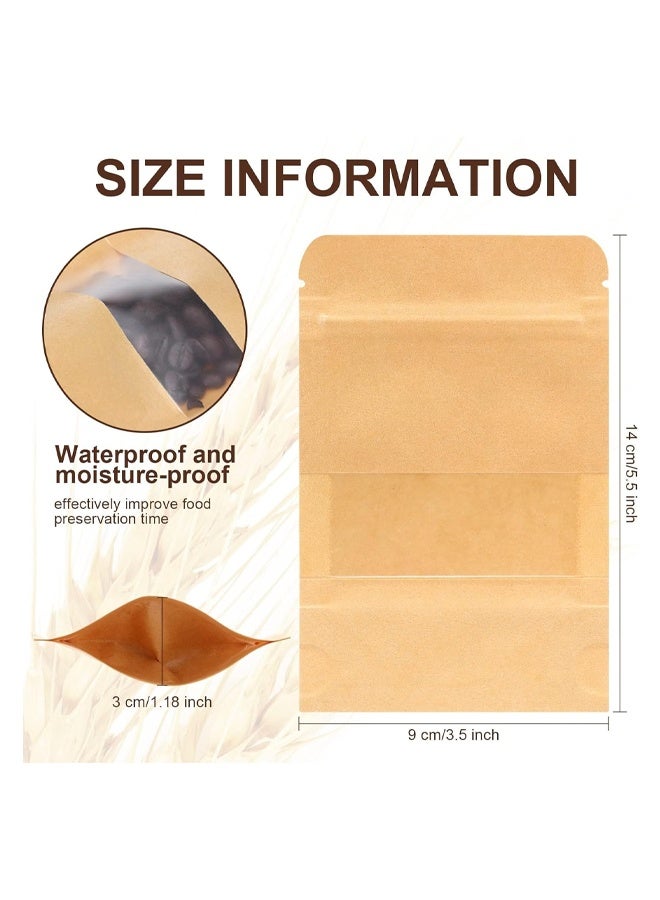 DUNISO 30 Resealable Bags, Stand Up Kraft Paper Bags With Frosted Window, Airtight Food Storage Bags For Packaging Products With Tear Notches, Food Snack Bags For Home Packaging Storage, 9x14 Cm - Image 2