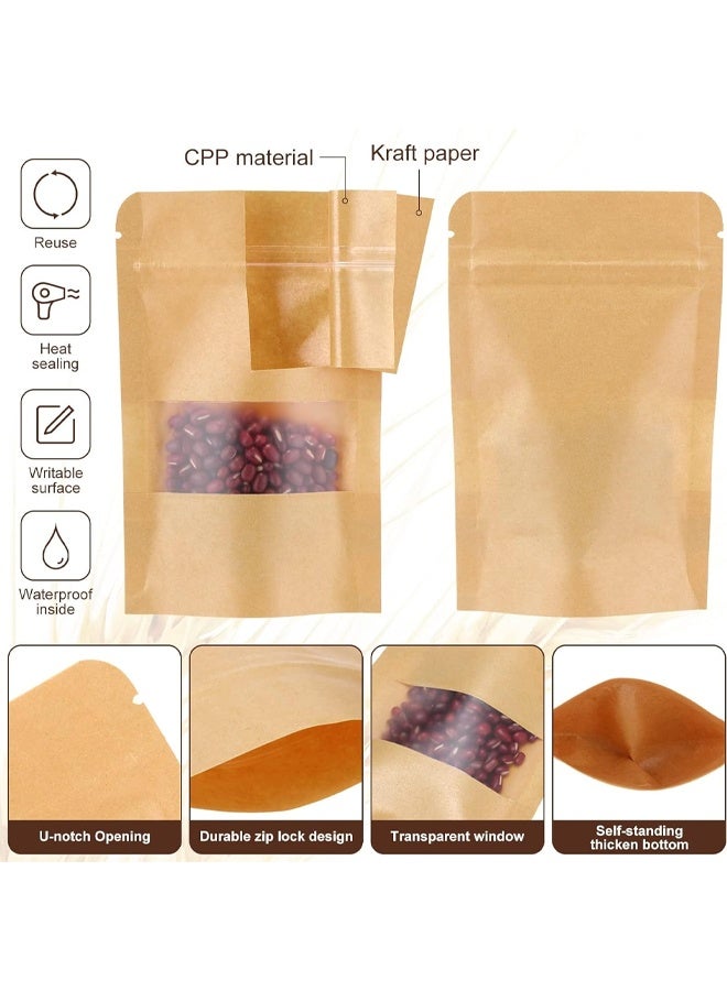DUNISO 30 Resealable Bags, Stand Up Kraft Paper Bags With Frosted Window, Airtight Food Storage Bags For Packaging Products With Tear Notches, Food Snack Bags For Home Packaging Storage, 9x14 Cm - Image 4