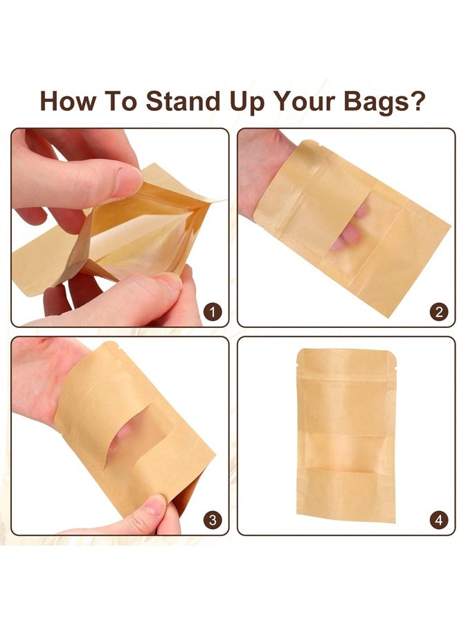 DUNISO 30 Resealable Bags, Stand Up Kraft Paper Bags With Frosted Window, Airtight Food Storage Bags For Packaging Products With Tear Notches, Food Snack Bags For Home Packaging Storage, 9x14 Cm - Image 5