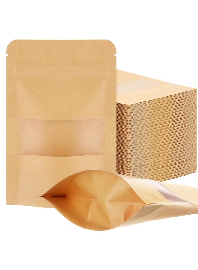 DUNISO 30 Resealable Bags, Stand Up Kraft Paper Bags With Frosted Window, Airtight Food Storage Bags For Packaging Products With Tear Notches, Food Snack Bags For Home Packaging Storage, 9x14 Cm - Image 1