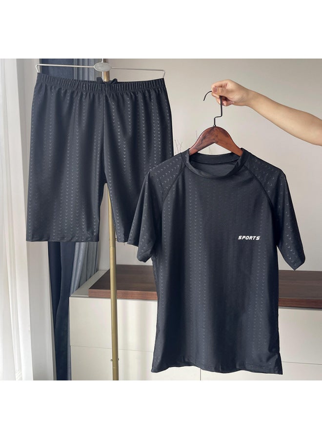 Loquat Men's Swimsuit Professional Anti-embarrassment Large Size Loose Swimming Trunks Hot Spring Men's Swimsuit Set Men's Full Set Five Points-Color:Black- - Image 3