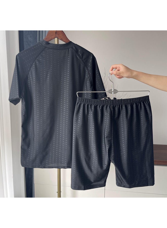 Loquat Men's Swimsuit Professional Anti-embarrassment Large Size Loose Swimming Trunks Hot Spring Men's Swimsuit Set Men's Full Set Five Points-Color:Black- - Image 4