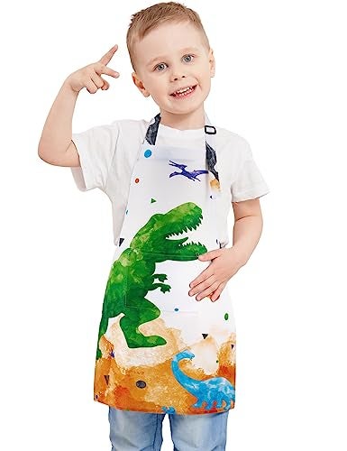 WERNNSAI Dinosaur Kids Art Aprons for Cooking Kids Painting Apron for Boys age 610 Toddler Kid Art Smock Toddler Chef Aprons for Children Kitchen Baking Gardening Party Birthday Gift - Image 1