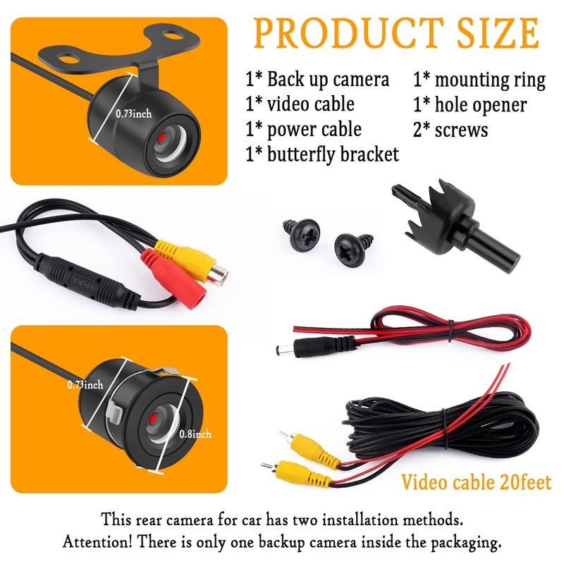 IHOTDER Car Reverse Backup Camera - [HD Night Vision] [170Â°Wide Angle] Front Side Rear View Camera with Dual Purpose Design - Waterproof Universal Reverse Camera for Car Truck SUV RV - Image 3