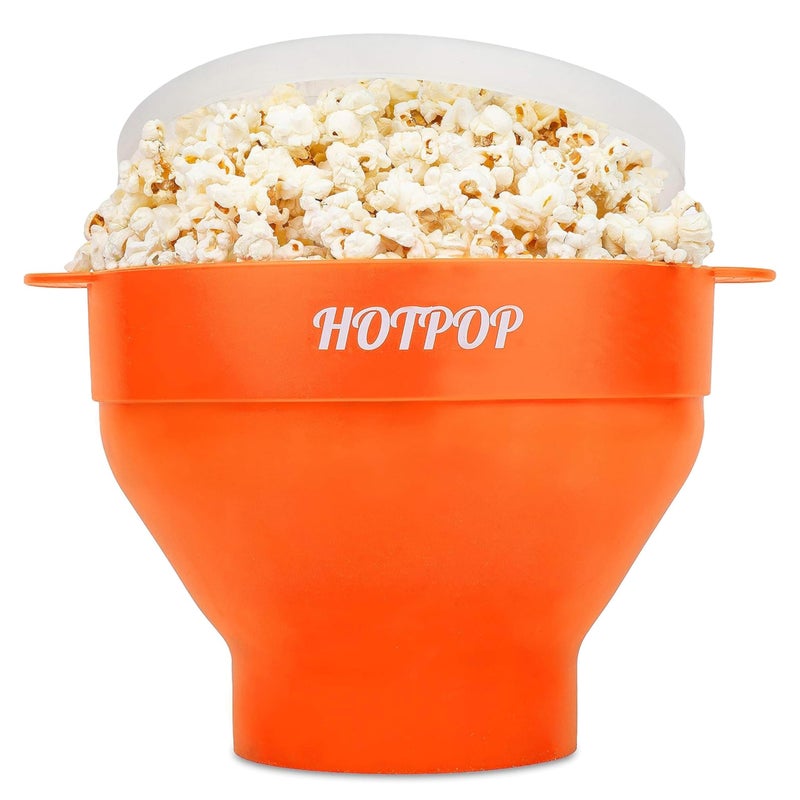 HOTPOP The Original Hotpop Microwave Popcorn Popper, Silicone Popcorn Maker, Collapsible Bowl BPA-Free and Dishwasher Safe- 20 Colors Available (Orange) - Image 1