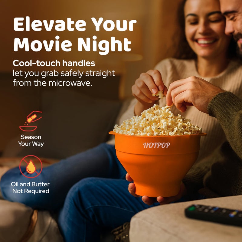 HOTPOP The Original Hotpop Microwave Popcorn Popper, Silicone Popcorn Maker, Collapsible Bowl BPA-Free and Dishwasher Safe- 20 Colors Available (Orange) - Image 5