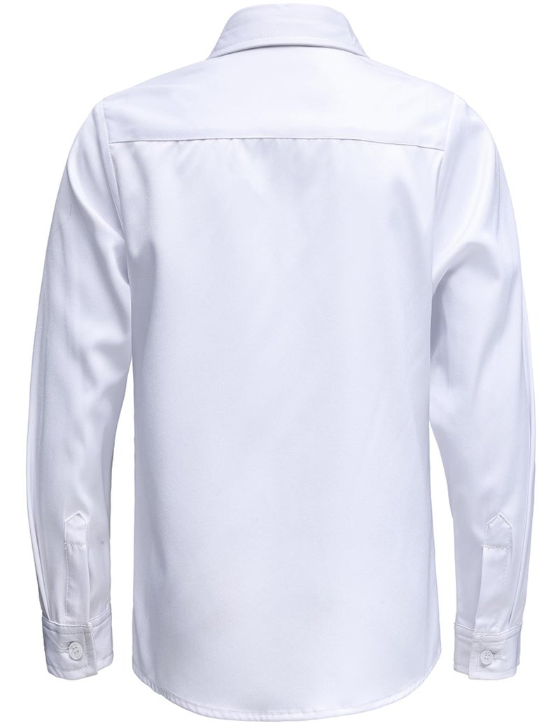 AOTIK Boys Stretch Wrinkle Free Dress Shirts Button Down Shirt Long Sleeve Formal School Uniform Shirts 8 White - Image 2