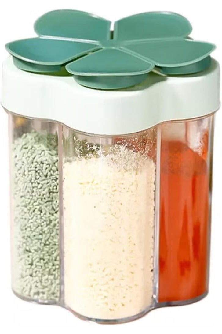 ليمتليس شاكر توابل السفر 5 في 1 ، مدمج ، محكم الإغلاق ومريح للتخييم ، حفلات الشواء ، المطبخ ، المشي لمسافات طويلة ، السفر والمطبخ ، حاويات توابل مقاومة للرطوبة ، ضرورية للاستخدام المنزلي (أخضر)