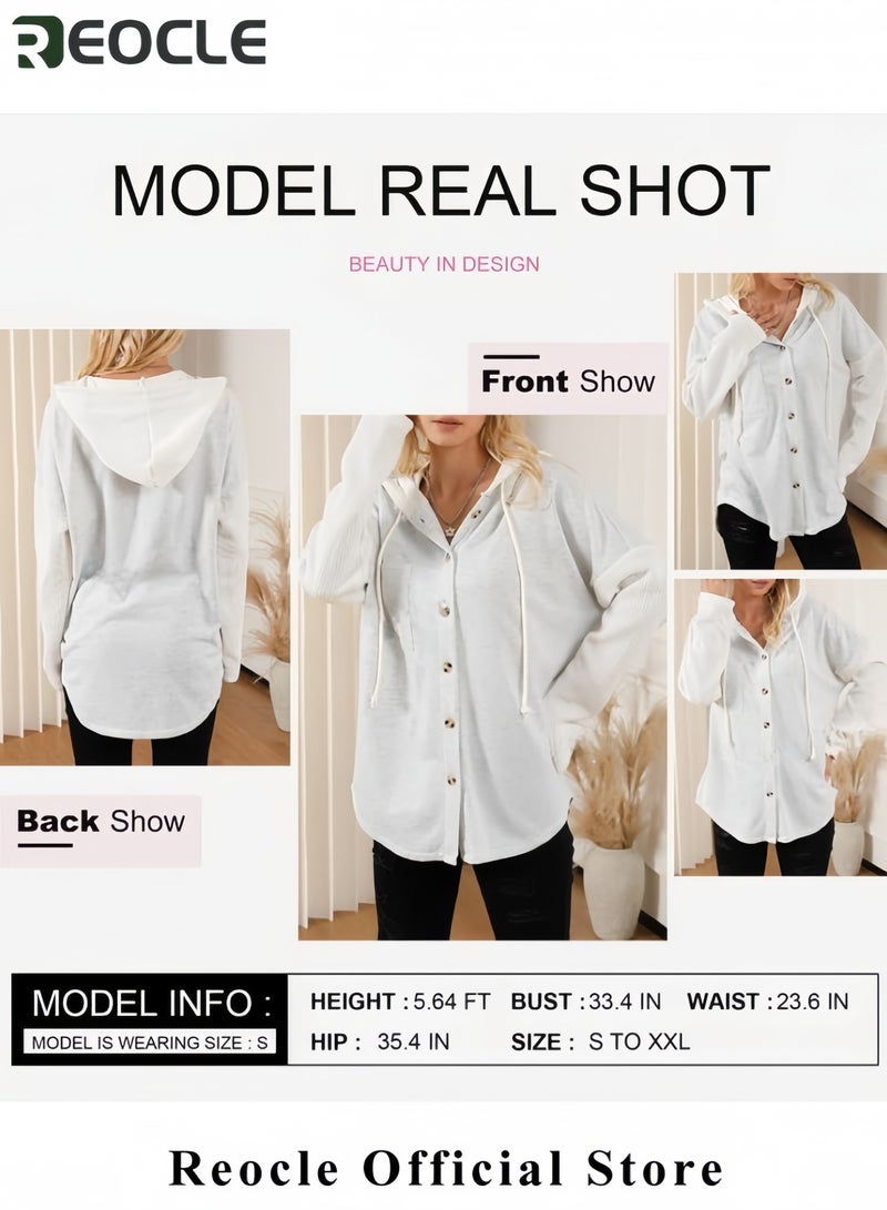 REOCLE Oversized Sweatshirt for Women Loose Fit Casual Long Sleeve Button Hooded Sweatshirts Hoodies with Pocket - Image 4