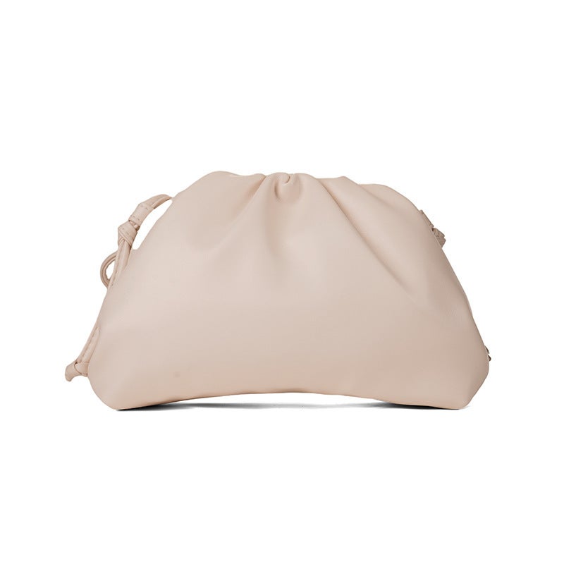 Cloud Pleated Clutch Small Korean Solid Soft Leather Evening Shoulder Bag shallow powder