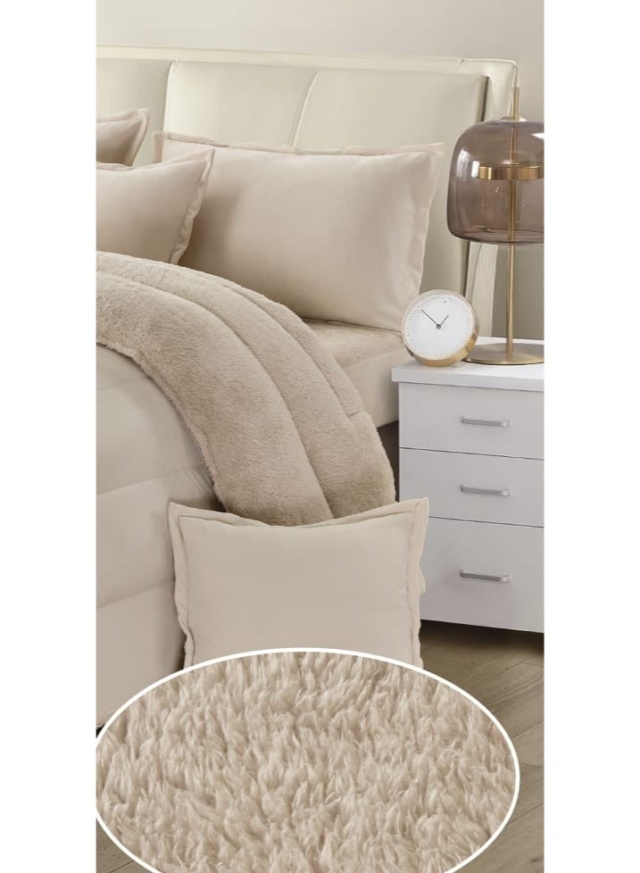 مون مفرش سرير نفرين شتوي يتكون من 6 قطع بتصميم مخمل السادة والفرو مقاس اللحاف 240x220 سم - Image 4