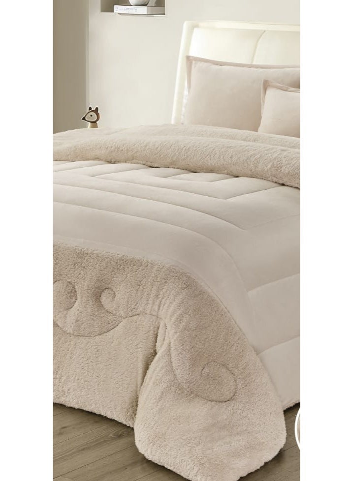 مون مفرش سرير نفرين شتوي يتكون من 6 قطع بتصميم مخمل السادة والفرو مقاس اللحاف 240x220 سم - Image 3