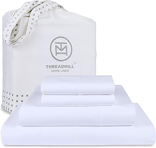 Threadmill Organic Cotton Sheets for Queen Size Bed | GOTS Certified 4 Piece Percale Queen Sheets, Hotel White | Soft & - Image 1