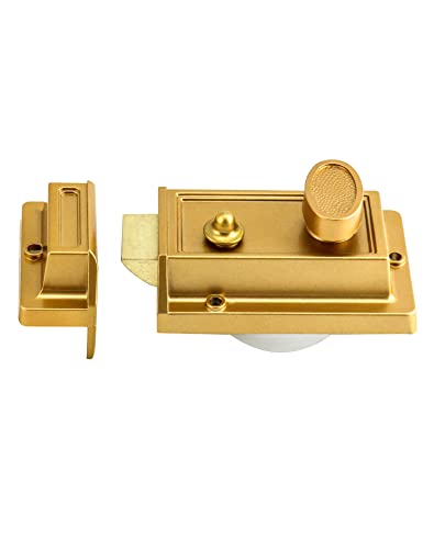 QWORK Night Latch Deadbolt Rim Lock with Key, 2Pack Gold Finish Antique Style Lock with Front Door Key - Image 4