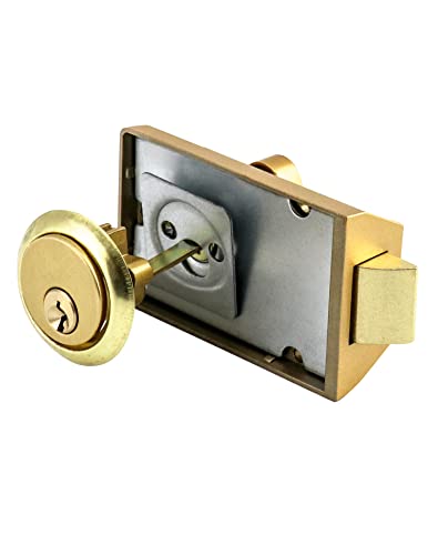 QWORK Night Latch Deadbolt Rim Lock with Key, 2Pack Gold Finish Antique Style Lock with Front Door Key - Image 5
