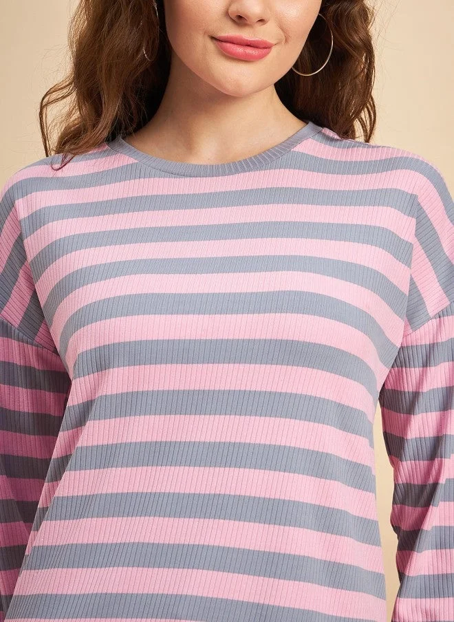 مينت ستريت Striped Pullover Sweatshirt for Women