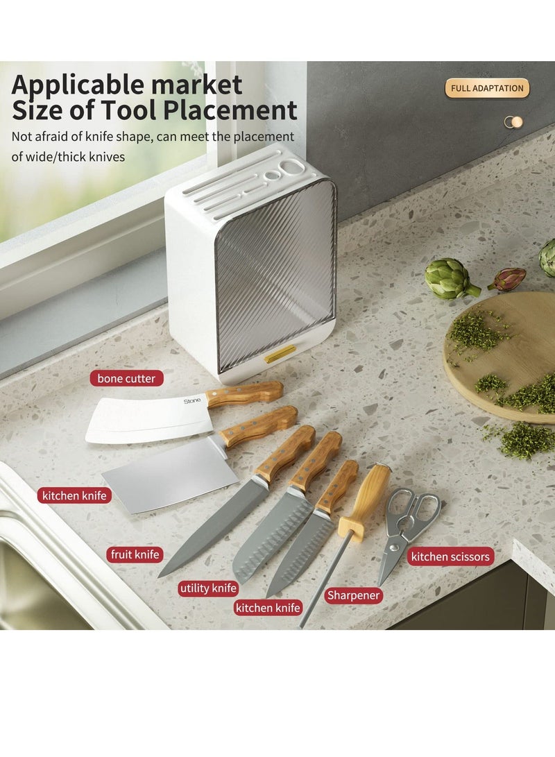 Universal Knife Block Holder Detachable Storage Organizer Holders with Slots for Scissors and Sharpening Easy Cleaning Unique Design Protect Blades Holds up to 12 Knives White - Image 2