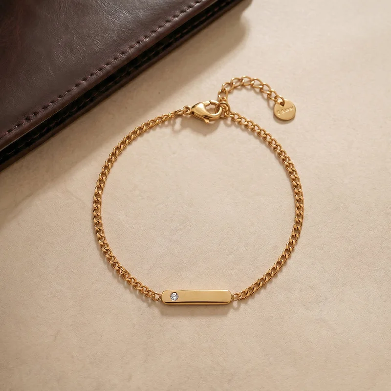 Palmonas 18k Gold Plated Mini Bar Chain Bracelet For Women - Waterproof & Anti-Tarnish