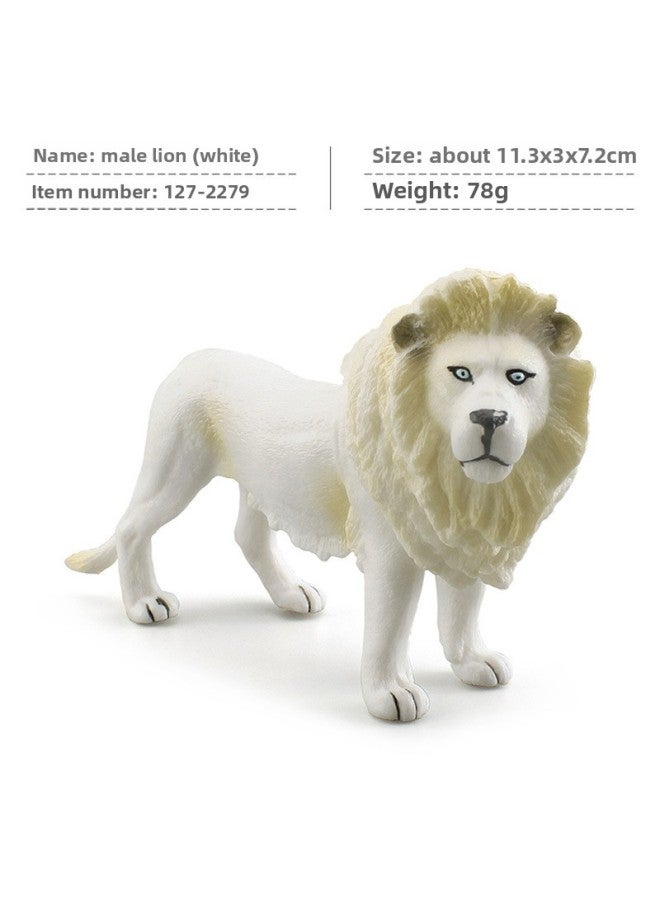Simulation Wild Animal Model Children's Little Gray Wolf Big Red Fox Male Lion Snow Leopard Arctic Fox Decoration Toy-Color:PL127-2279 White Lion 78g