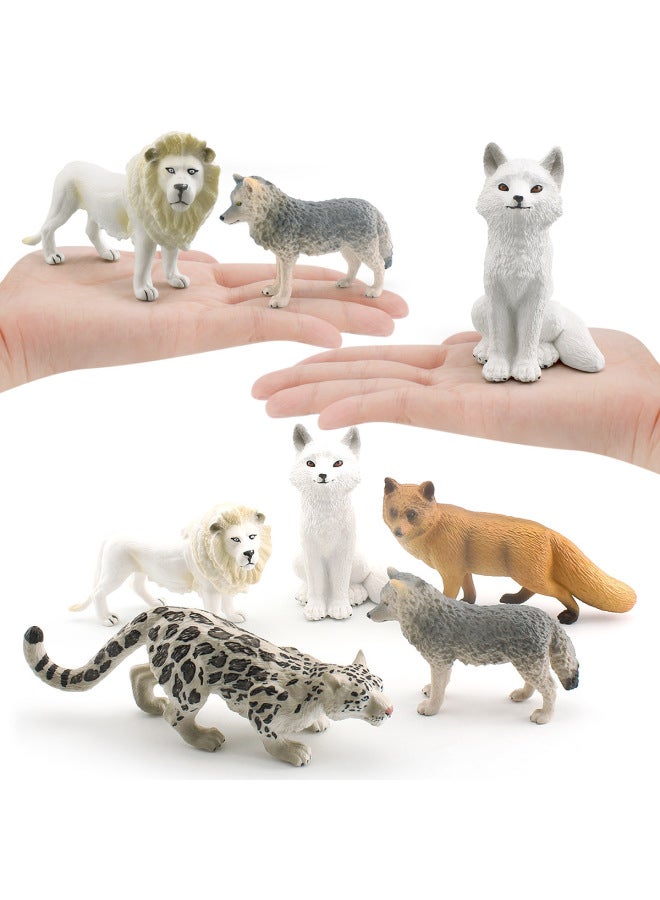 Simulation Wild Animal Model Children's Little Gray Wolf Big Red Fox Male Lion Snow Leopard Arctic Fox Decoration Toy-Color:PL127-2279 White Lion 78g