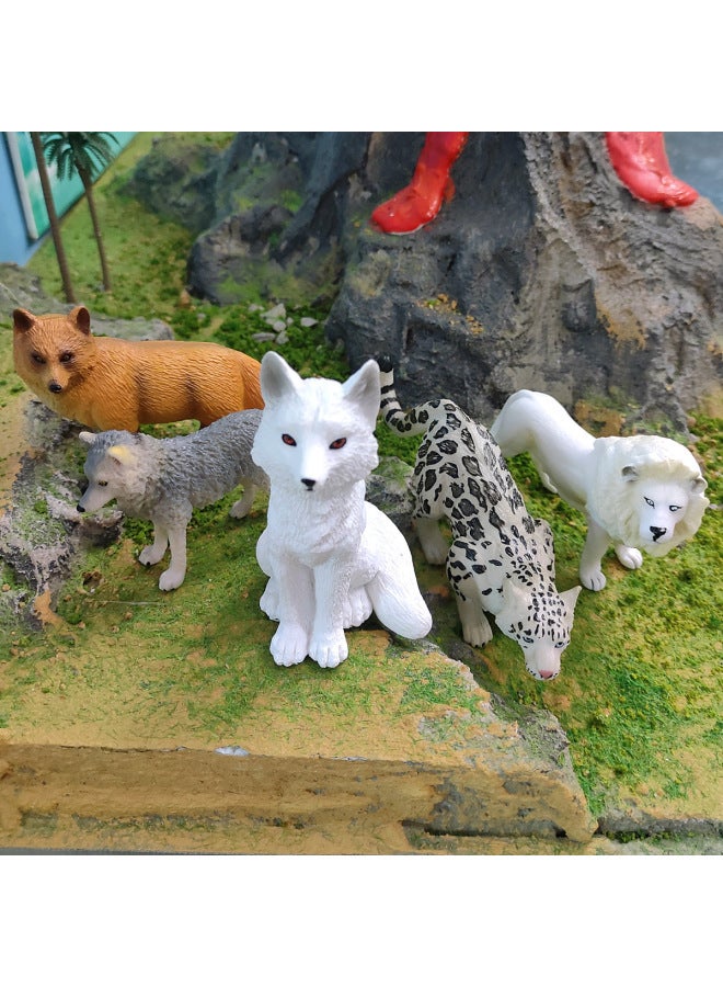 Simulation Wild Animal Model Children's Little Gray Wolf Big Red Fox Male Lion Snow Leopard Arctic Fox Decoration Toy-Color:PL127-2279 White Lion 78g