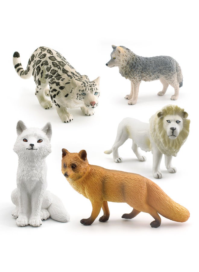 Simulation Wild Animal Model Children's Little Gray Wolf Big Red Fox Male Lion Snow Leopard Arctic Fox Decoration Toy-Color:PL127-2279 White Lion 78g