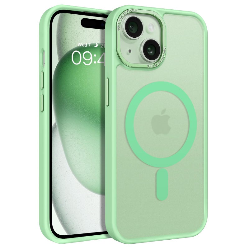 YINLAI for iPhone 15 Case 6.1-inch,Magnetic Compatible with MagSafe, Slim Matte Anti-Fingerprint, Shockproof Full Body Military Grade Protection for iPhone 15 Cover,Light Green - Image 2