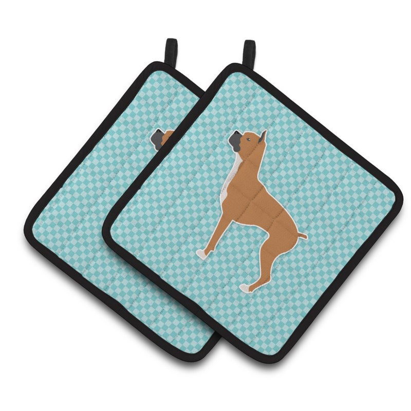 Caroline's Treasures ""Caroline's Treasures Boxer Checkerboard Blue Pair of Pot Holders BB3753PTHD  7.5HX7.5W  Multicolor"" 