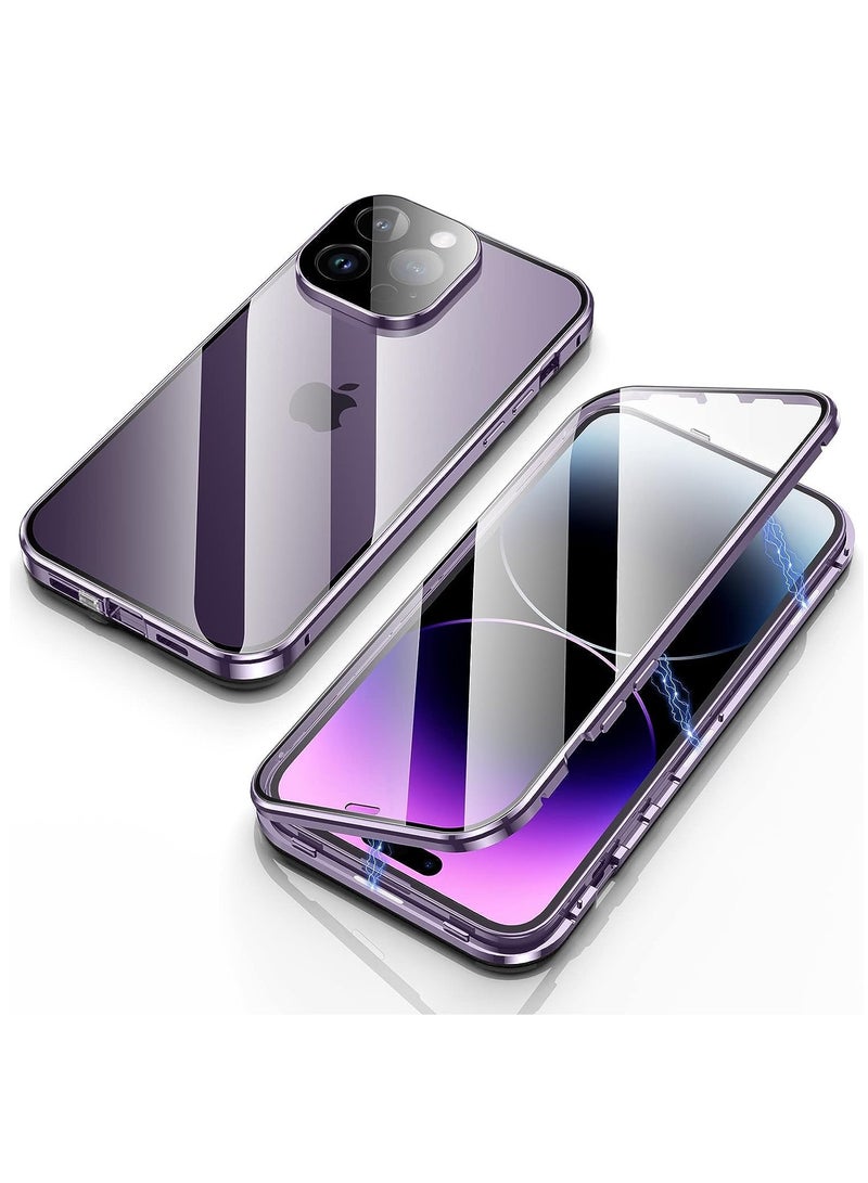 KASTWAVE Anti Peeping Case for iPhone 14 Pro Max, 360 Degree Front and Back Privacy Tempered Glass Cover, Anti SPY Screen, Anti Peep Magnetic Adsorption Metal Bumper for iPhone 14 Pro Max Purple - Image 1