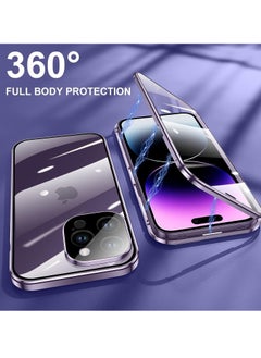 KASTWAVE Anti Peeping Case for iPhone 14 Pro Max, 360 Degree Front and Back Privacy Tempered Glass Cover, Anti SPY Screen, Anti Peep Magnetic Adsorption Metal Bumper for iPhone 14 Pro Max Purple  - Image 2