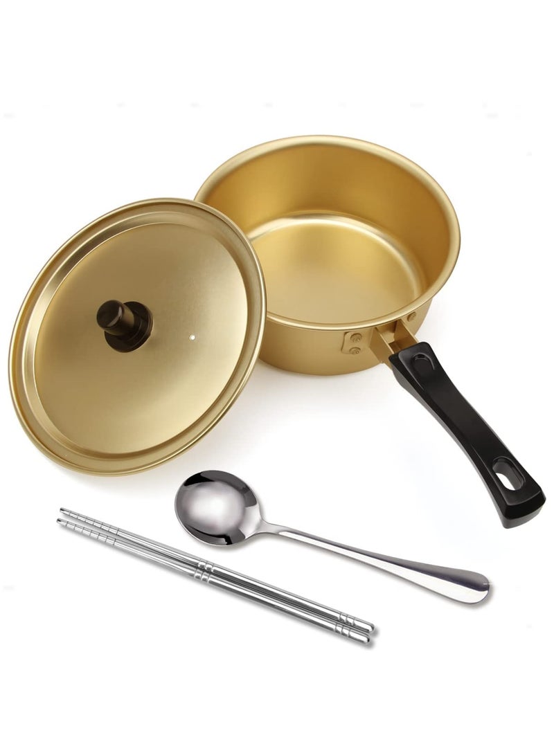 SYOSI Korean Ramen Cooking Pot, Aluminum Ramen Noodle Pot with Lid, Spoon & Chopsticks (1 Pair), Fast Heating for Instant Noodles, Soup, Stew & More, Lightweight & Durable Cookware for Kitchen Use (Yellow) - Image 1