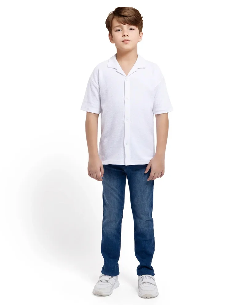 Rare Ones Rare Ones Kids Colen White Jacquard Half Sleeves Cuban Collar Boxy Fit Shirt