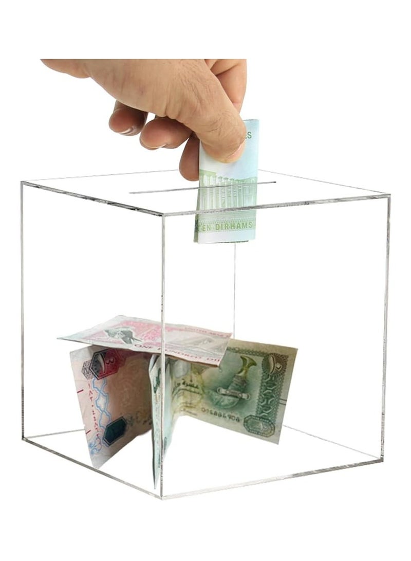 VITION Clear Piggy Bank for Adults Kids, Acrylic Piggy Bank for Boys Girls to Saving Money Cash Coin, Must Break to Open (12 x 12 cm, Crystal Clear) - Image 1