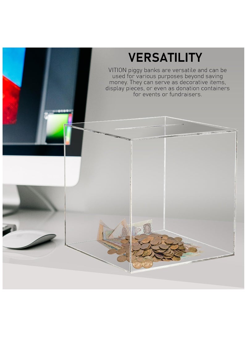 VITION Clear Piggy Bank for Adults Kids, Acrylic Piggy Bank for Boys Girls to Saving Money Cash Coin, Must Break to Open (12 x 12 cm, Crystal Clear) - Image 3