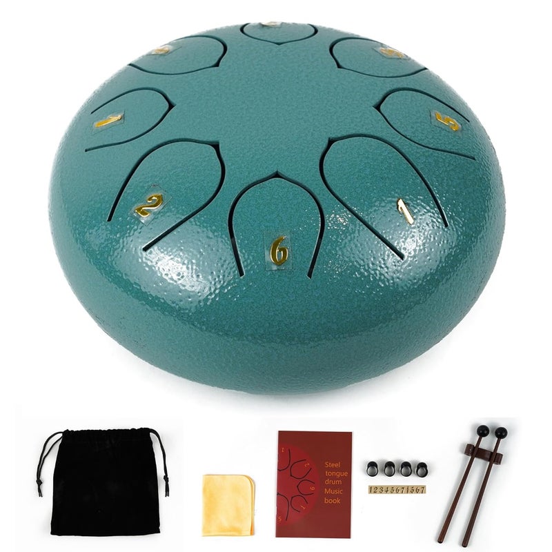 Regis 8 Notes 6 Inch Glacier Blue Alloy Steel Tongue Drum – Handpan Percussion Drum for Kids & Adults, Meditation, Yoga, Music Therapy – Includes Mallets, Finger Picks & Travel Bag – Glacier Blue - Image 1