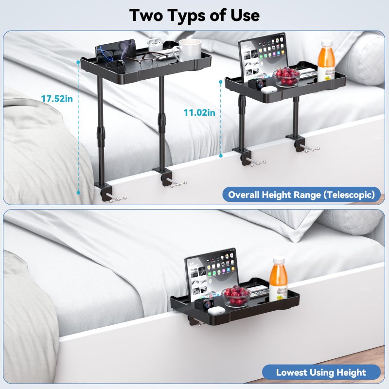 CLESOO Bedside Shelf Bunk Bed Shelf Bedside Organizer Adjustable Height Top Bunk Bed Accessories Nightstand Tray with Cup Holder Clip On Bedside Table Tray Headboard Shelf Organizer College Dorm Room Black - Image 3