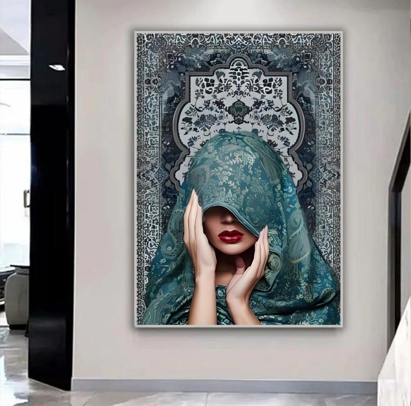 ماركتنا لوحة جدارية قماشية بتصميم فتاة عربية مع برواز مجوف مقاس (120x80) قطعة واحدة - Image 4