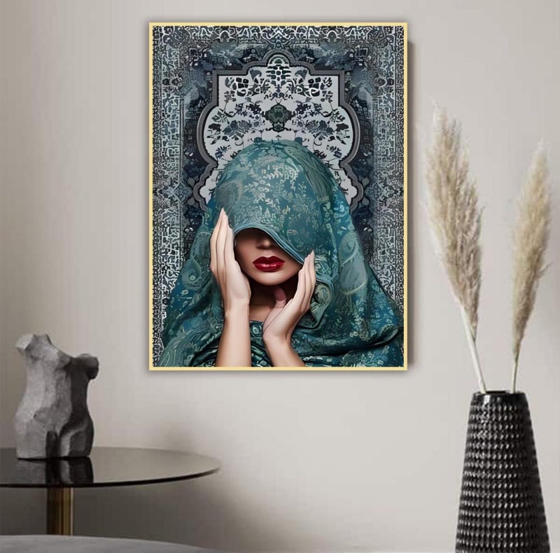 ماركتنا لوحة جدارية قماشية بتصميم فتاة عربية مع برواز مجوف مقاس (120x80) قطعة واحدة - Image 3